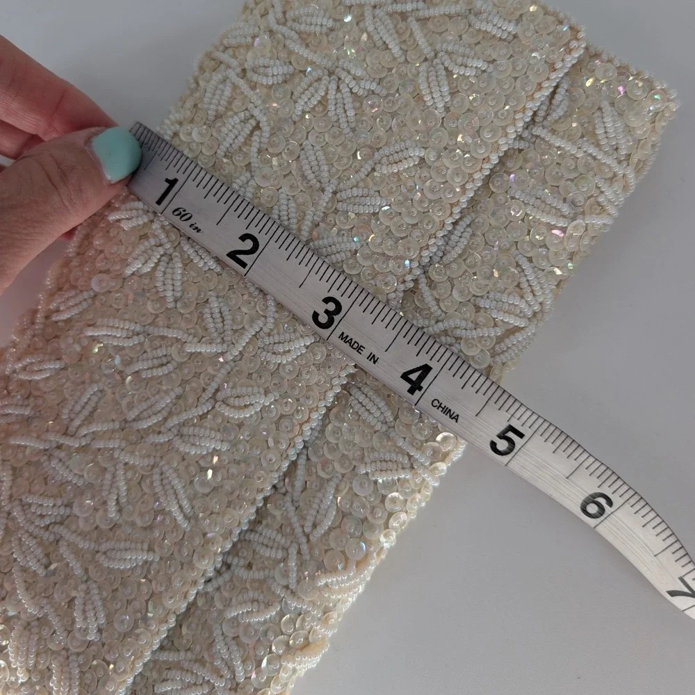 VTG Clutch Bag OS Cream Beaded Sequin Floral Leaf Evening Cocktail Bridal Retro
